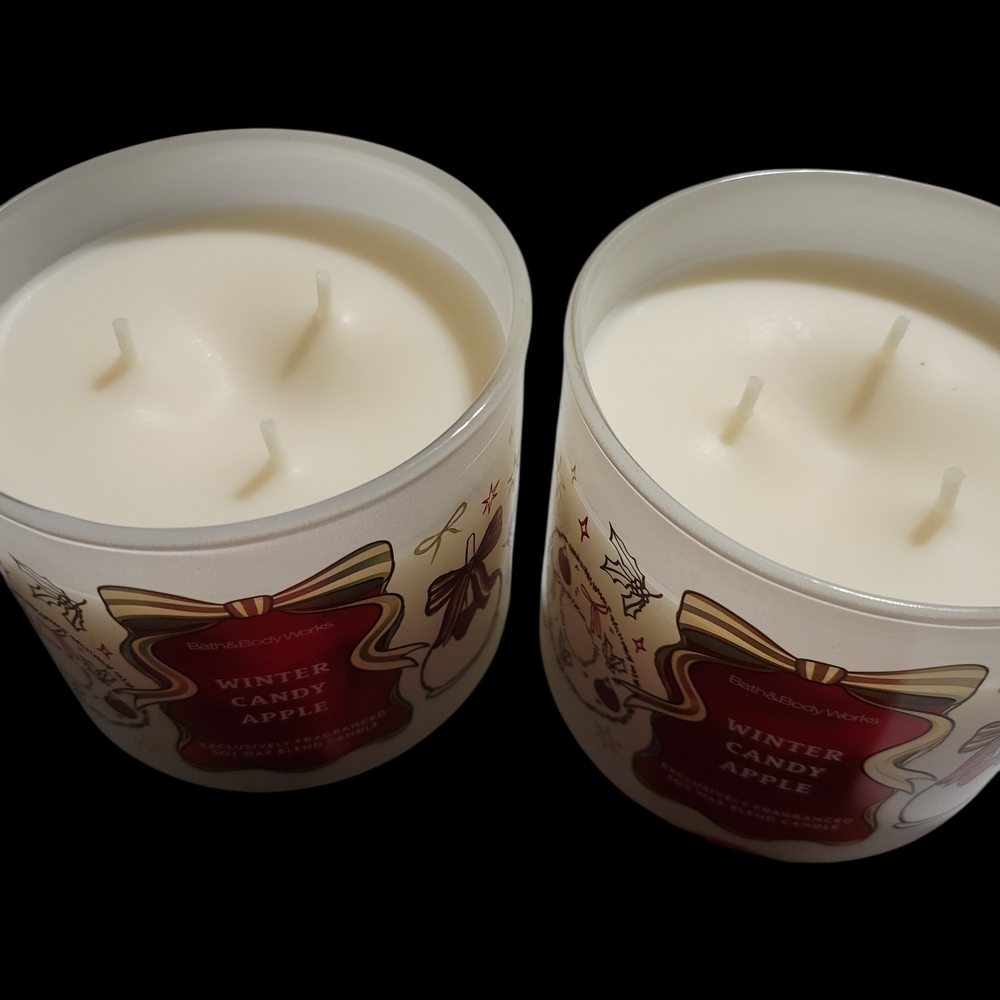 2pc Winter Candy Apple Mason 3-Wick Candles- NEW!!! - Picture 2 of 2